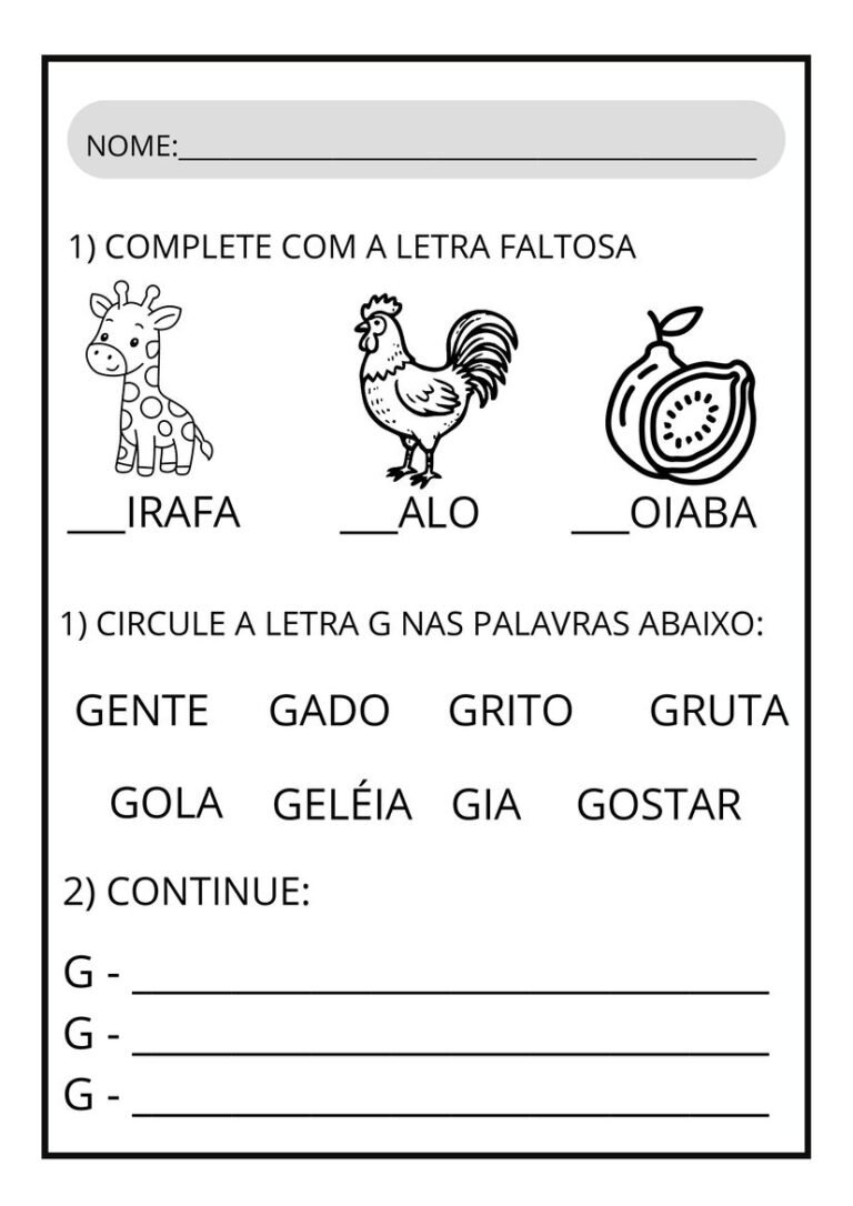 Atividades letra G para imprimir ensino fundamental página 7